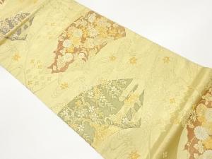 地紙に花々・尾長鳥・亀甲模様織出し袋帯